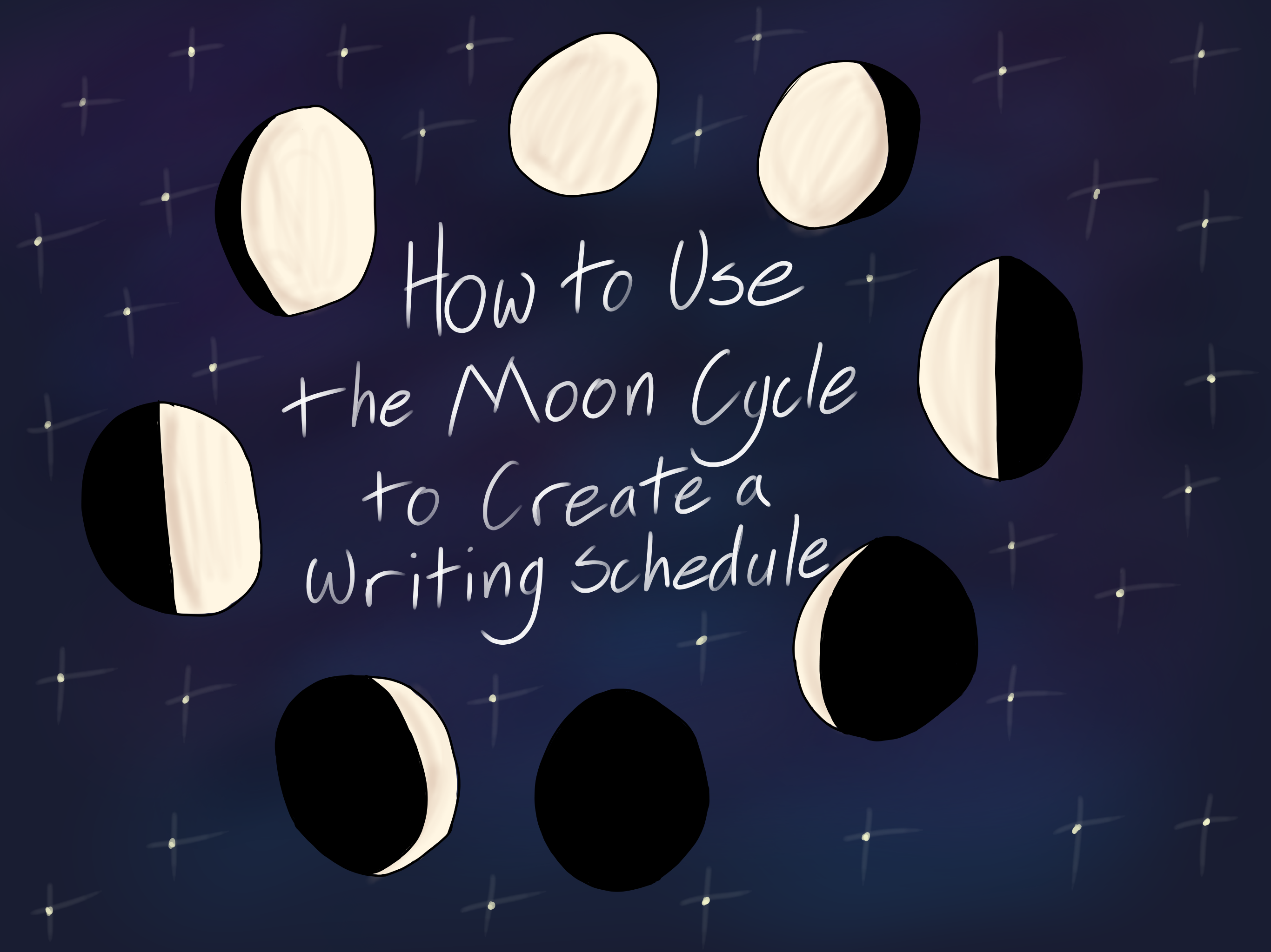 How to Use the Moon Cycle to Create a Writing Schedule (art by @peachyartist (that's me!))